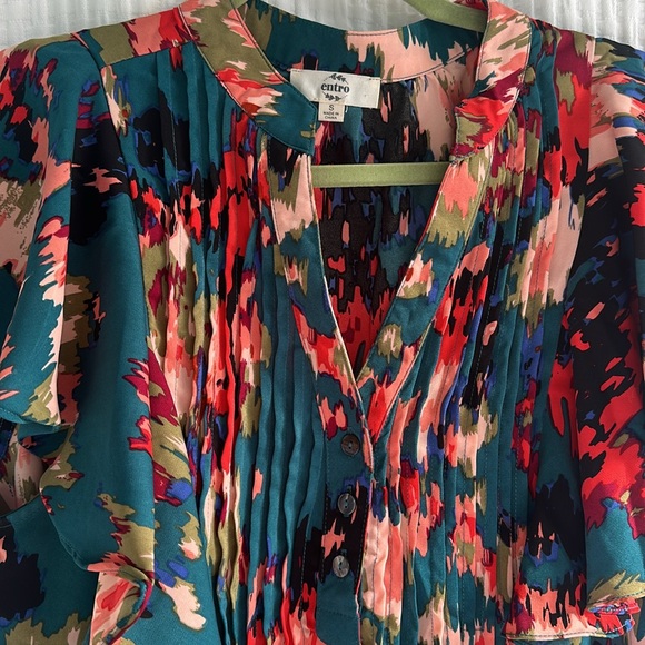 Red dress boutique LET'S KEEP IN TOUCH TEAL MULTI PRINT TOP - Picture 3 of 11